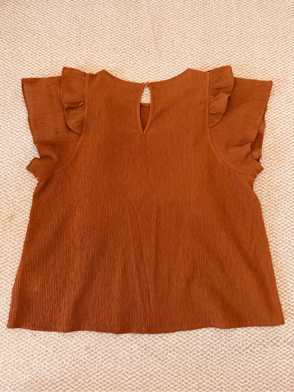 Express Rust Ruffle Front Flutter Sleeve Top - Picture 2 of 6